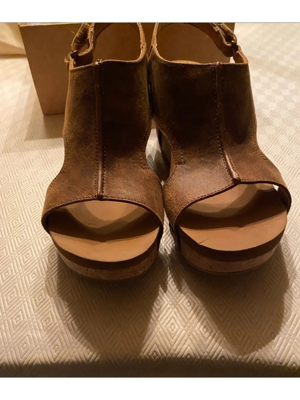 Very G Brown Suede Peep-Toe Wedge Sandals